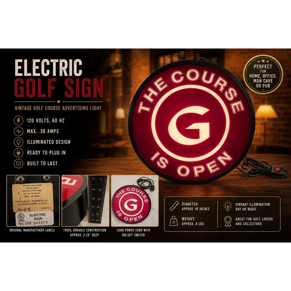 Vintage GolfTEC "The Course Is Open" Lighted Pub Sign 18" Working / NEW‎ LIGHT